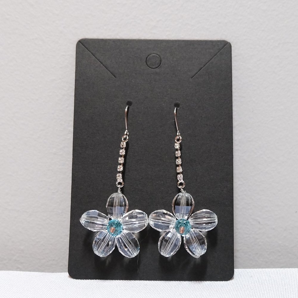 STUNNING Crystal Blue Flower Dangle Earrings